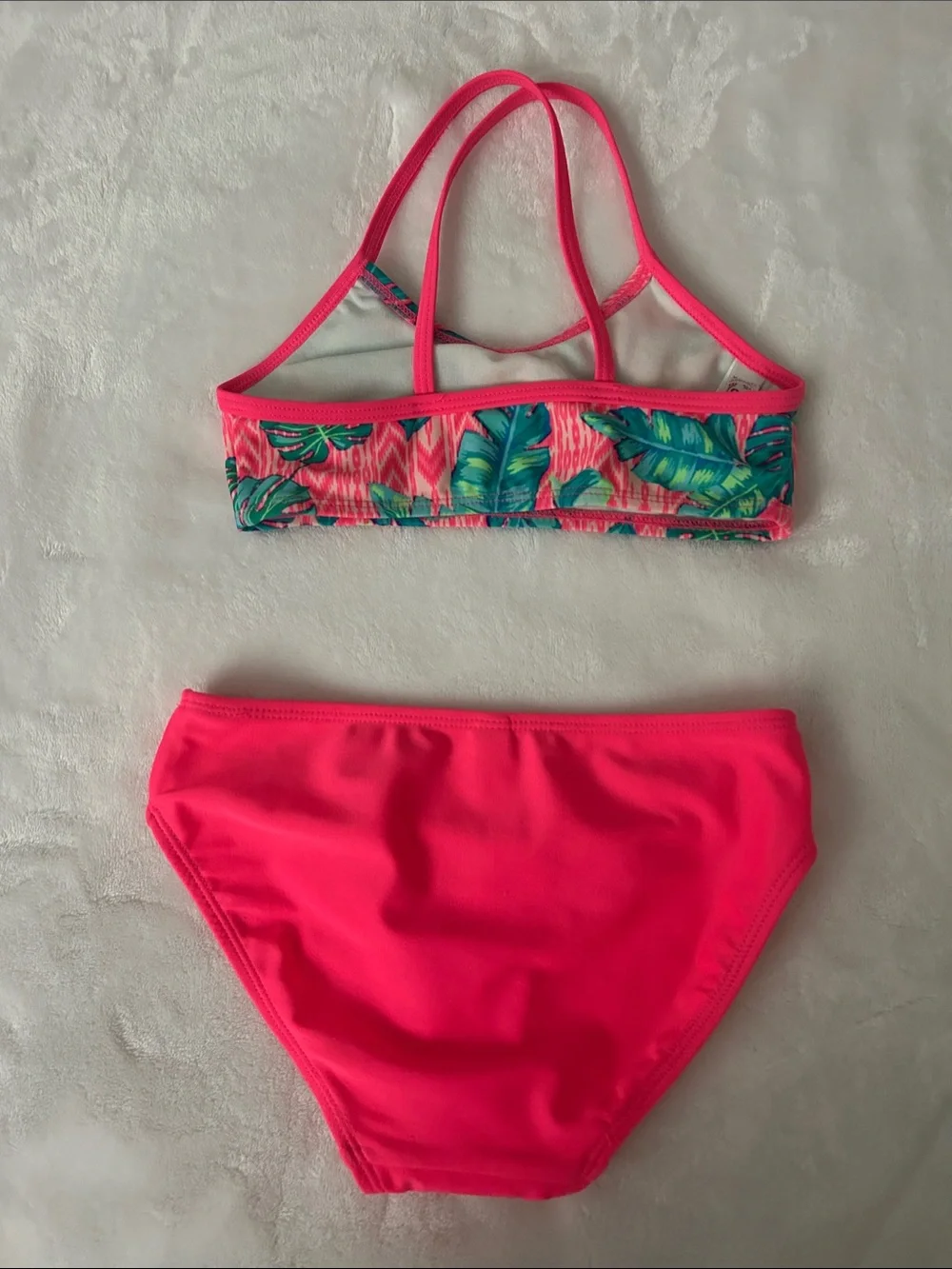 Girls Long Sleeve Rash Guard Set in Pink with Tropical Leaf Print Size 7/8 New